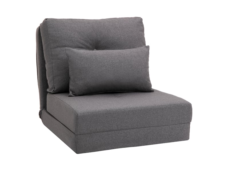  Fauteuil de sol convertible 1 place en tissu gris foncé, dossier réglable 5 positions et 2 coussins inclus  - Conforama A