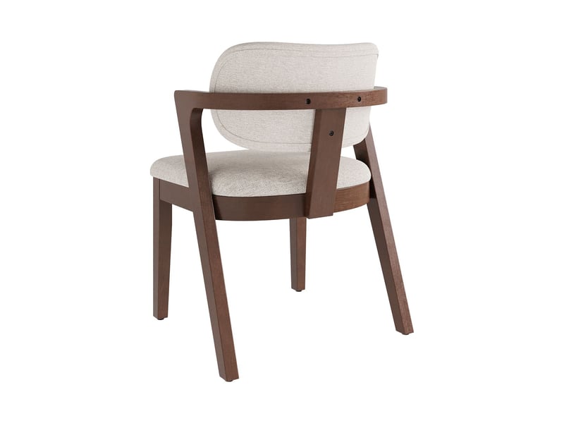  Lot de chaises 4 pièces style moderne en bois massif assise confortable en tissu de lin respirant teinte noyer et beige avoine  - Conforama D