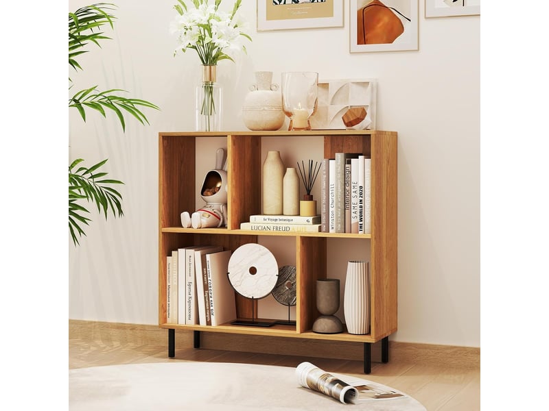 Bibliothèque cube à 2 niveaux, 4 compartiments ouvertes, pieds surélevés en métal, kit anti-basculement, pour bureau, chambre, salon - Conforama B