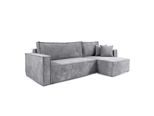Canapé d'angle réversible convertible   4 places Velours côtelé gris avec coffre de rangement