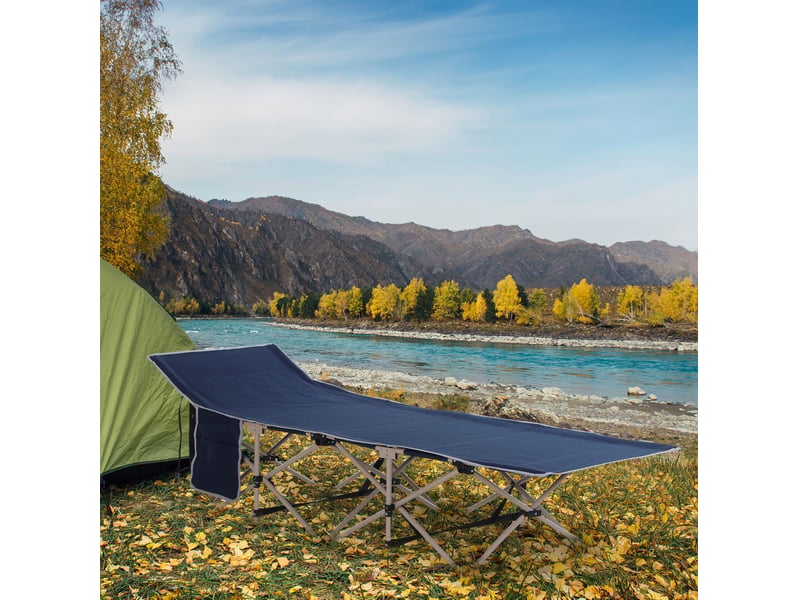  Lit de camp pliant bleu 190 x 68 x 52 cm en tissu oxford 600d, avec sac de transport, charge 150 kg  - Conforama B