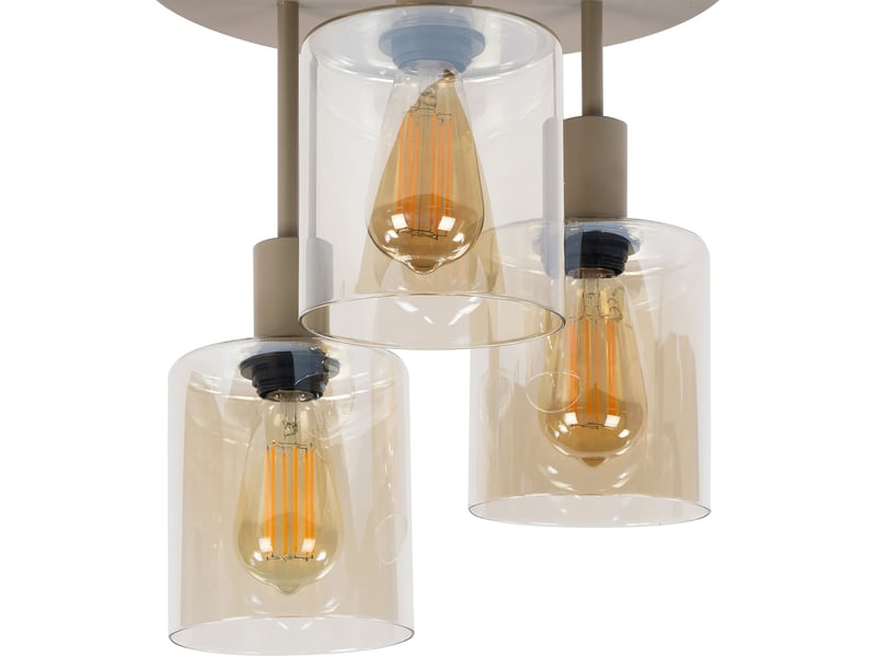  Plafonnier cylindre 3 lampes 35x40 cm en verre ambré et beige - greta  - Conforama C