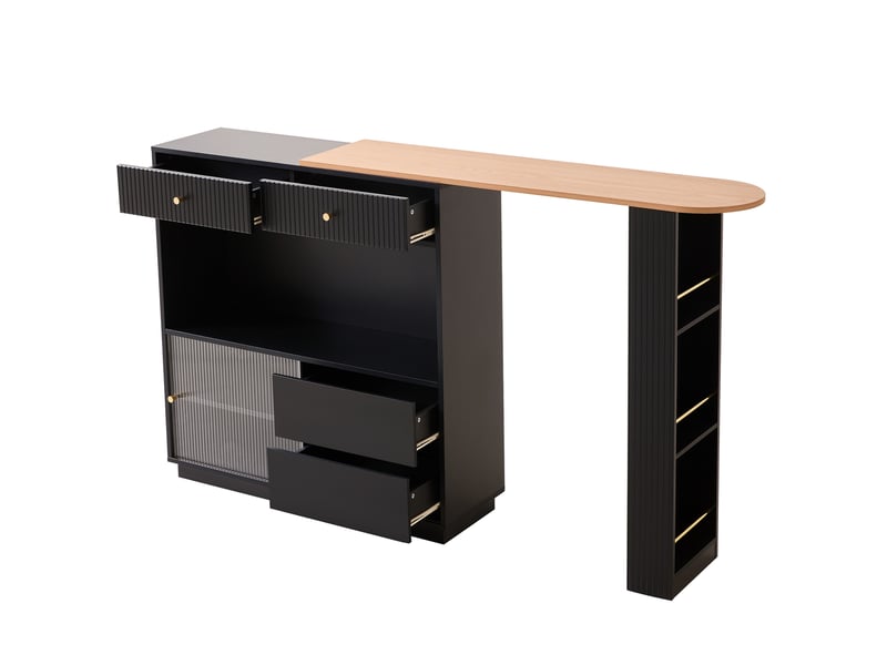 Table bar extensible pivotante avec rangement led 120x30x100 cm noire - Conforama E