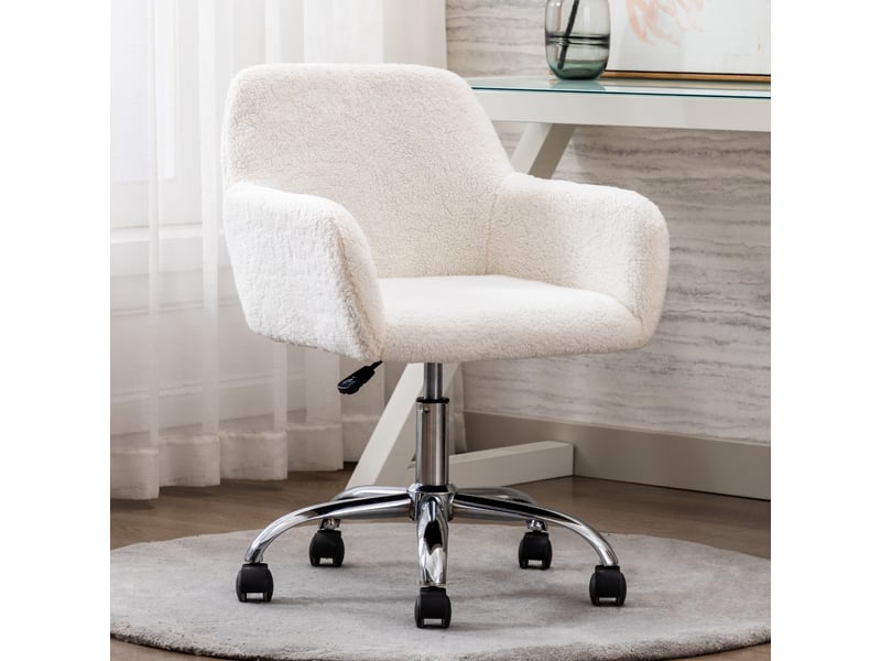  Chaise de bureau en fausse fourrure réglable en hauteur et pivotante avec pieds dorés pour chambre 53x53x55cm  - Conforama B