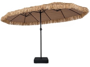 Parasol de jardin exterieur en paille pe avec pied, 4,5x2,7m grand parasol rectangulaire double exotique avec 12 baleines