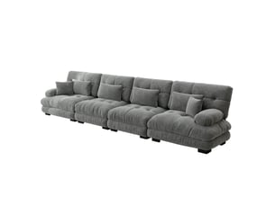 Canapé d'angle 4 places, avec fonction couchage, en tissu chenille, coloris gris, l406 x p77 x h81 cm, pour salon, gain de place