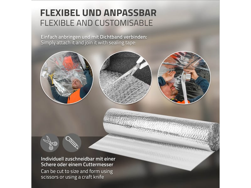 Ecd germany isolant thermique réfléchissant en aluminium à bulles, 1 x 25 m, film double face 6 mm, protection anti-froid et chaleur, découpable, imperméable, ignifuge, pour fenêtres murs tuyaux sols ECD Germany GmbH - Conforama E