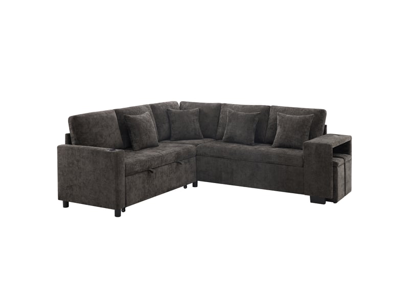  Canapé d'angle l gris, convertible avec couchage, rangement, usbusb-c, porte-gobelet et coussins  - Conforama A