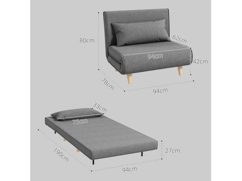  Canapé-lit convertible modenvie 1 place gris, style scandinave, dossier réglable, tissu en lin et polyester, 94 x 78 x 80 cm  - Conforama C