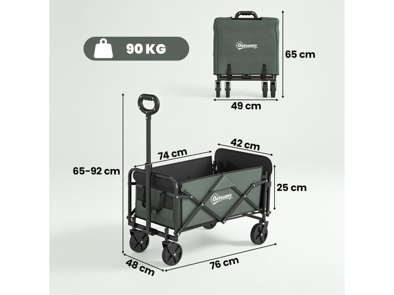  Chariot de transport pliable à roulettes 76 x 48 x 92 cm capacité 72 l poches pratiques contemporain en polyester vert 21_0005570  - Conforama B