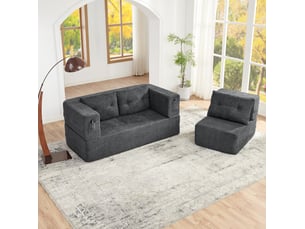 Canapé-lit modulable 2+1 places avec fauteuil, gris foncé