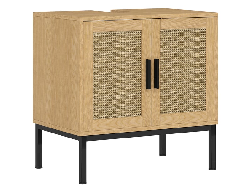  Meuble sous vasque style bohème, effet chêne et rotin, découpe en u, 60 x 39 x 60 cm  - Conforama A