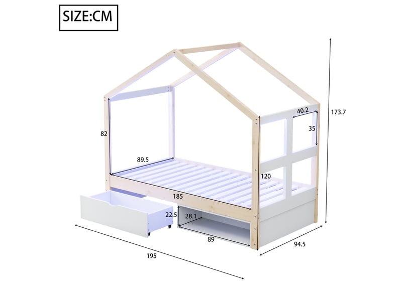  Modenvie lit cabane 90x190 cm - rangement intégré, éclairage led multicolore - pour chambre d'enfant - naturel  - Conforama C