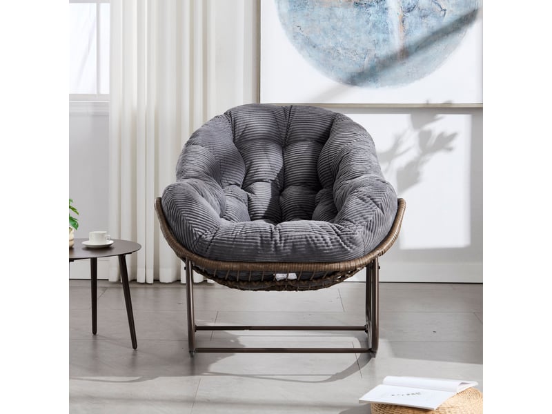  Fauteuil à bascule extérieur 90x106x78 cm – gris – coussin rembourré, rotin synthétique et acier  - Conforama B