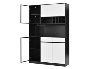 Vitrine armoire haute polyvalente avec led, buffet rangement portes et tiroirs, meuble salon moderne cuisine salle à manger bureau