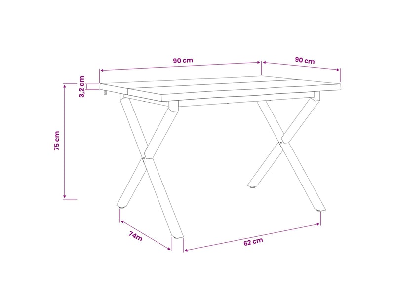  Vidaxl 90 x 90 x 75 cm bois d'acacia massif naturel et noir carré  - Conforama C