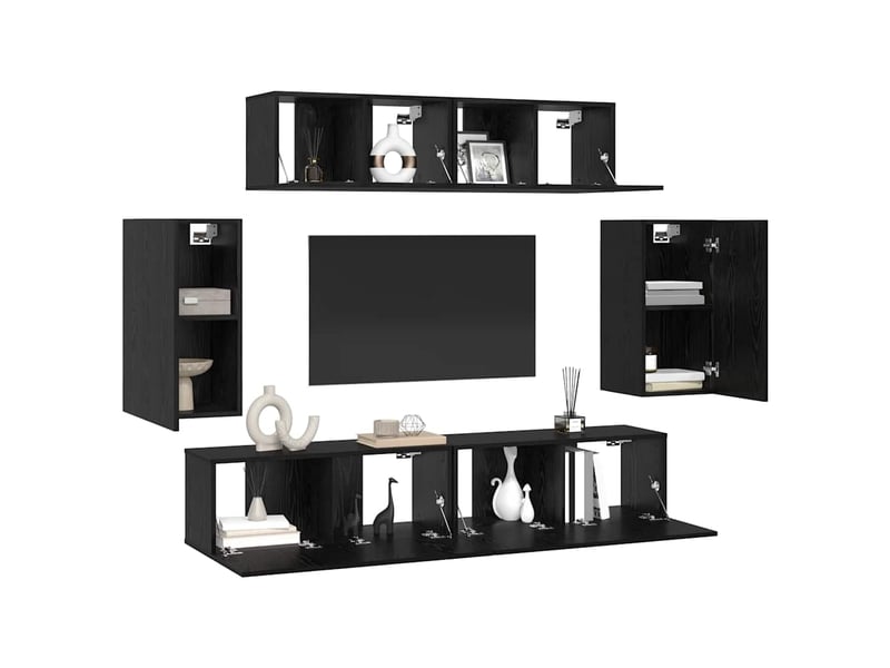  Ensemble meuble tv - banc tv - meuble de rangement 6 pcs chêne noir bois d'ingénierie  - Conforama C