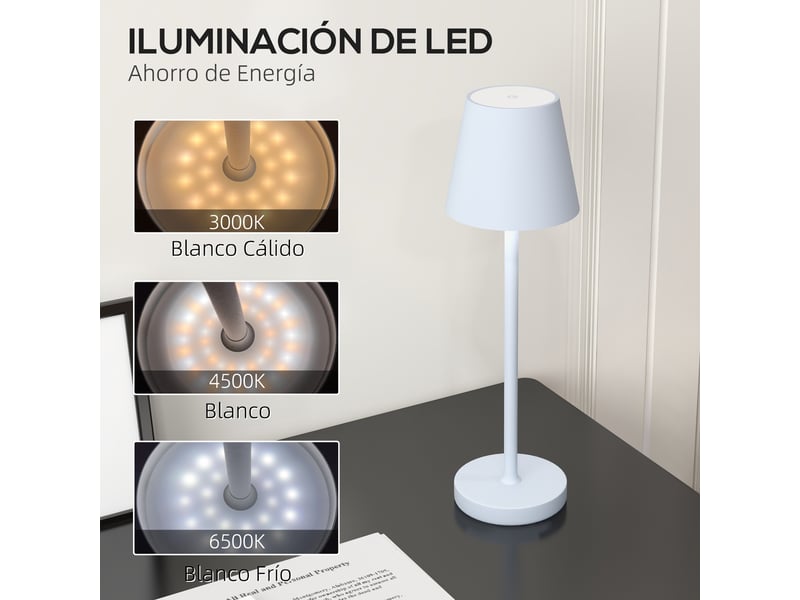  Lampe de chevet led sans fil, lampe de table rechargeable usb-c, 3 couleurs, ø 11,2 x 36,5 cm, grise  - Conforama E