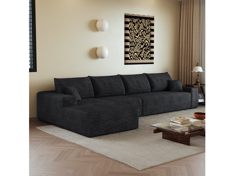  Canapé d'angle modulable 340x175x83 cm avec chaise longue noir  - Conforama B