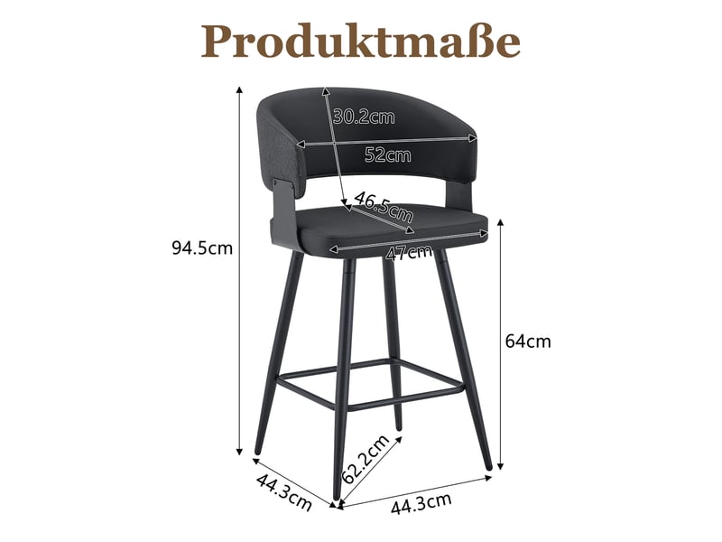  Tabouret de bar lot de 2 avec dossier enveloppant et accoudoirs intégrés  - Conforama E
