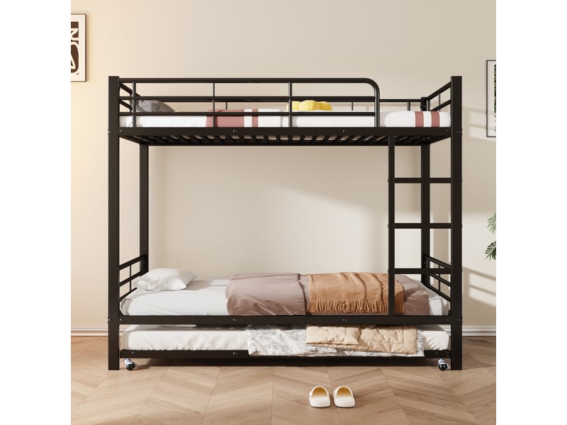  Lit superposé 90x200(90x190)cm coloris noir lit enfant noir - Conforama D