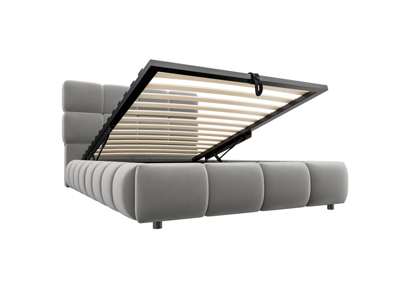  Lit adulte 90 x 200 cm, rangement hydraulique, avec bande lumineuse, velours, gris  - Conforama E