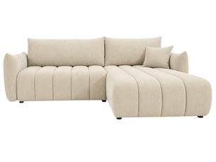 Canapé d'angle réversible convertible CASANOVA 4 places Velours côtelé beige avec coffre de rangement