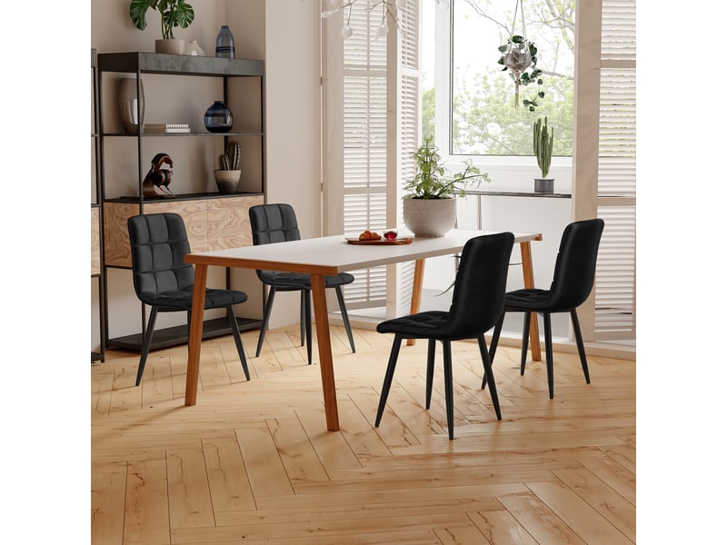  Lot de 4 chaises de salle à manger - 46x44x86cm - assise rembourrée velours avec pieds en métal ergonomique moderne - noir  - Conforama C