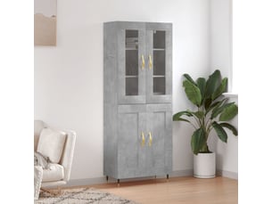 Buffet haut - bahut - meuble de rangement gris béton 69,5x34x180 cm bois d'ingénierie