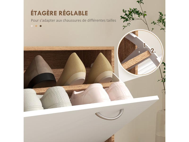 Meuble d'entrée vestiaire avec panneau porte-manteau, miroir et banc à chaussures - 6 crochets et réglable étagère - Conforama R