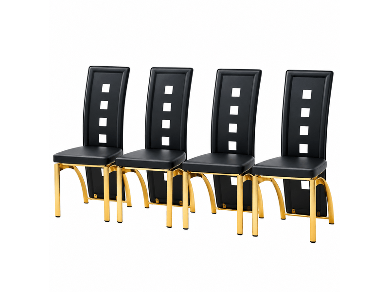 Chaises de salle à manger design ajouré, lot de 4, pu noir, pieds métal doré, h102,5 cm - Conforama A