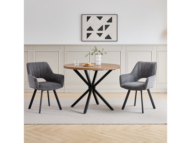 Lot de 2 chaises pivotante à 360° - chaise salle à manger moderne en lin, rembourrée - gris - Conforama B