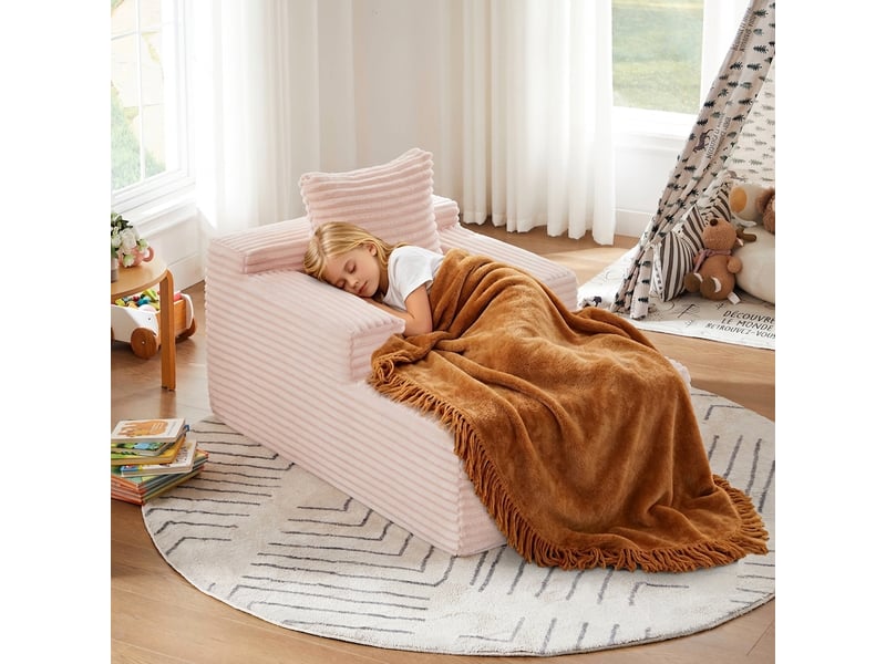 Méridienne en velours côtelé canapé 1 place rose sans accoudoirs - Conforama B