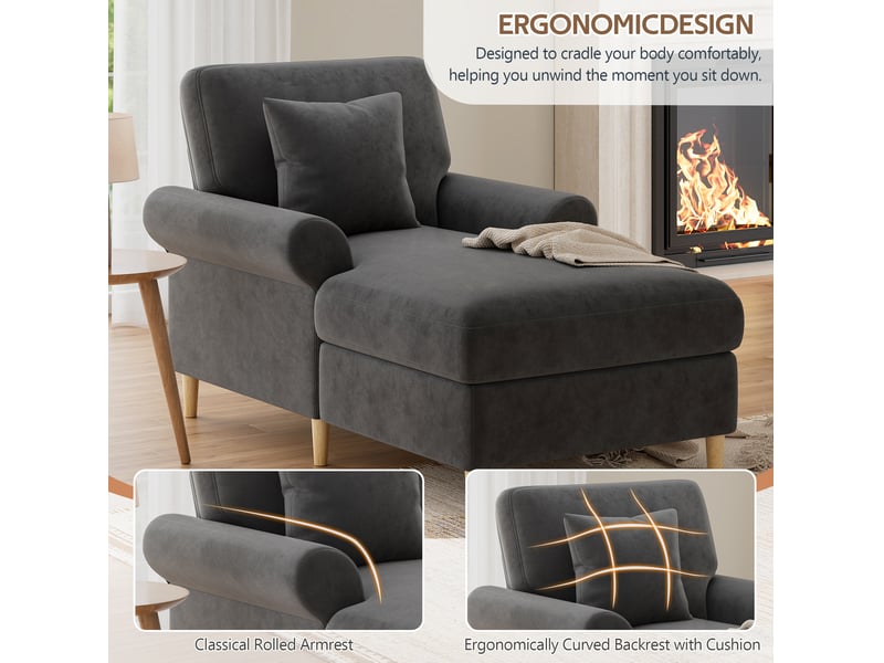  Fauteuil relax 133x87x90 cm, fonction allongée, coussin lombaire, canapé simple, pour salon et bureau, velours gris  - Conforama E