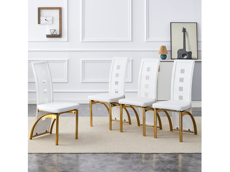  Lot de 4 chaises de salle à manger 43x49x102,5 cm motif perforé métal et polyuréthane (pu) blanc et doré  - Conforama B