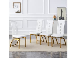 Lot de 4 chaises de salle à manger 43x49x102,5 cm motif perforé métal et polyuréthane (pu) blanc et doré