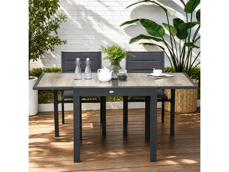 Table de jardin extensible 80 à 160 x 80 x 75 cm beige, aluminium, jusqu'à 6 personnes pour terrasse - Conforama C