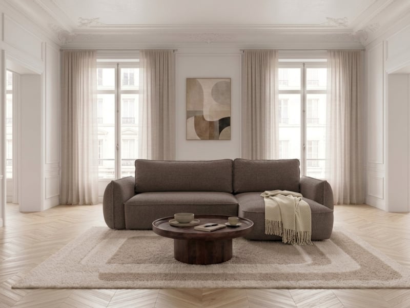  Bobochic canapé d'angle convertible réversible esmee tissu chenille taupe  réversible ESMEE - Conforama C