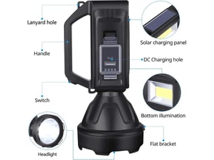 Lampe torche avec éclairage latéral, charge solaire, étanche ipx4, convient aux éclairages de secours familiaux