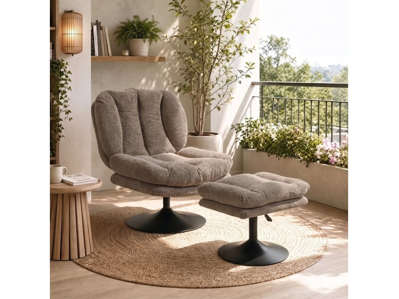  Fauteuil pivotant 360° avec repose-pieds réglable 92x72x90 cm velours marron  - Conforama D