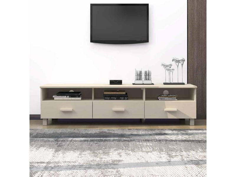  Meuble tv - banc tv - meuble de rangement hamar marron miel 158x40x40 cm bois massif de pin  - Conforama B
