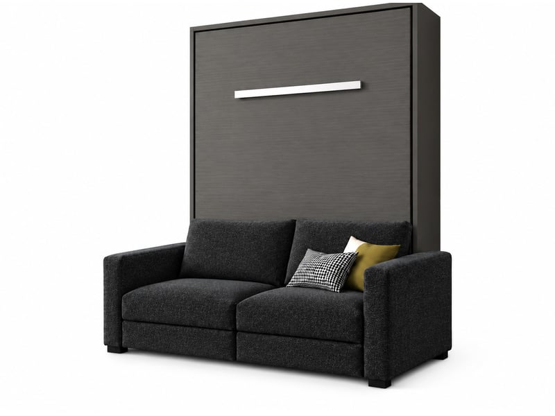  Lit escamotable vertical kimber avec canapé tissu intégré – le salon le jour, un vrai lit la nuit-120x200-cadre anthracite-façade anthracite-canapé noir  - Conforama A