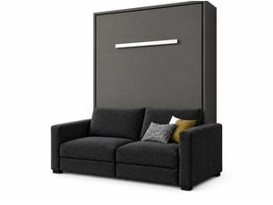 Lit escamotable vertical kimber avec canapé tissu intégré – le salon le jour, un vrai lit la nuit-120x200-cadre anthracite-façade anthracite-canapé noir