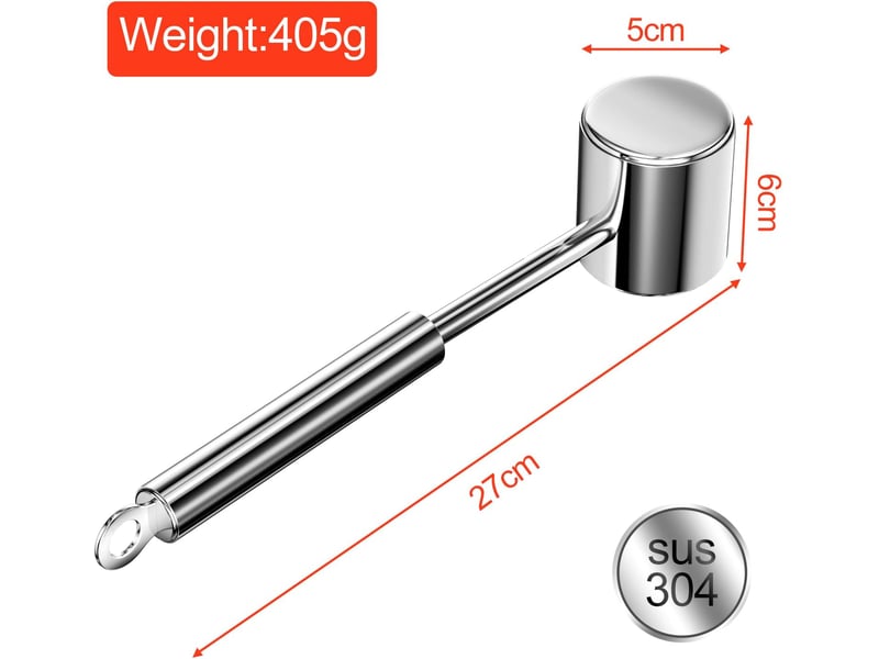 Attendrisseur de viande en 304 acier inoxydable, marteau a viande de cuisine double face pour ménagère marteau à steak argent 27 cm de long - Conforama B