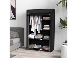 Armoire portable en tissu non tissé, acier et polypropylène, penderie gain de place avec 6 étagères ouvertes, 1 penderie et porte à charnières