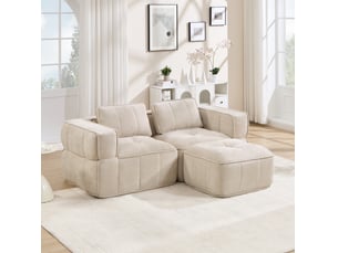 Canapé d'angle modulable 198x162x67 cm 2 places avec pouf beige