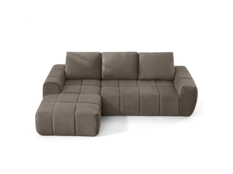 Canapé d'angle en velours côtelé convertible 4 places taupe - sans montage et coussins amovibles - Conforama A