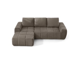 Canapé d'angle en velours côtelé convertible 4 places taupe - sans montage et coussins amovibles