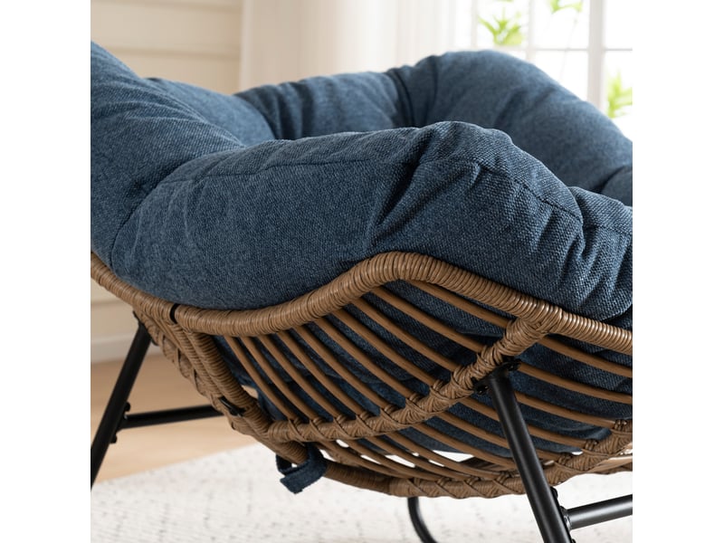  Fauteuil à bascule moderne en chenille bleu 98x102x77 cm  - Conforama E