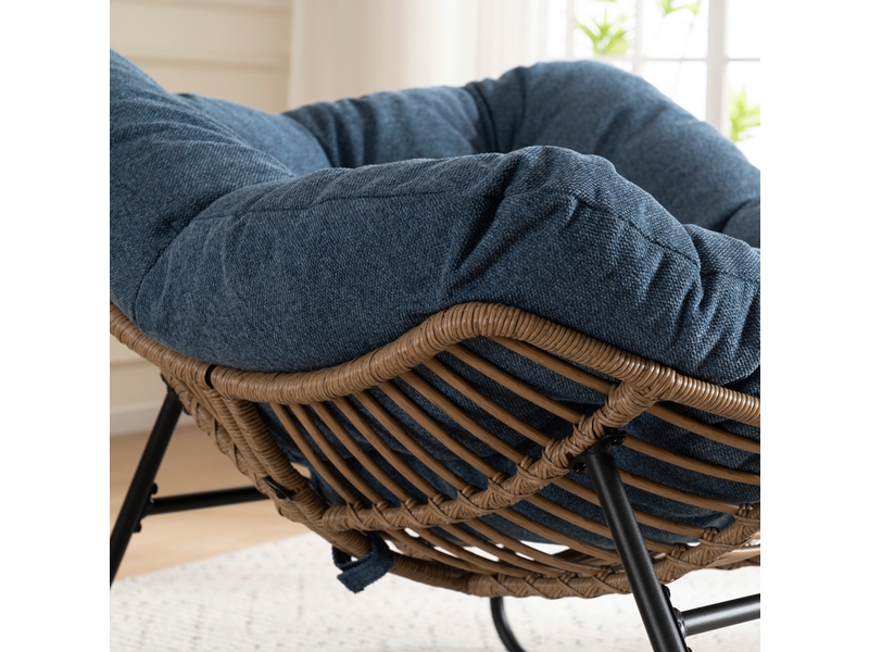  Fauteuil à bascule moderne en chenille bleu 98x102x77 cm  - Conforama E